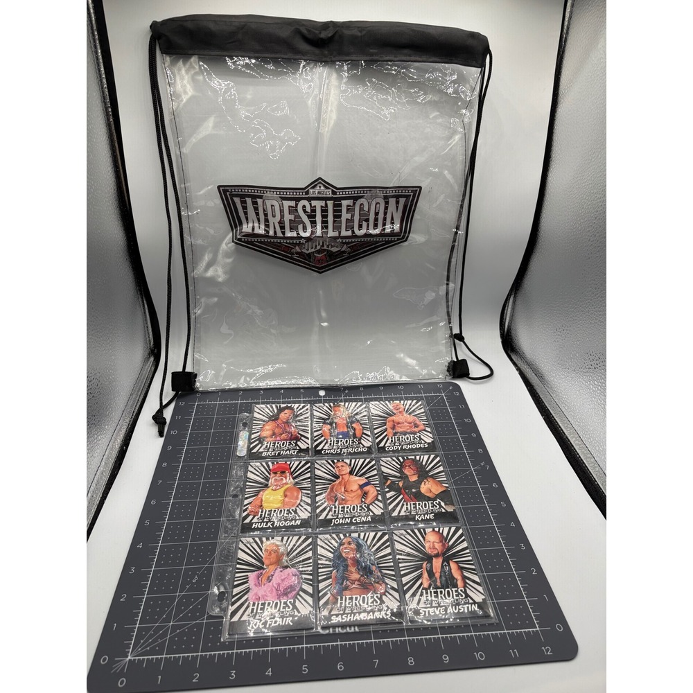 Leaf Heroes of Wrestling Card Set 9pc Hulk Hogan Ric Flair & WrestleCon‎ Bag